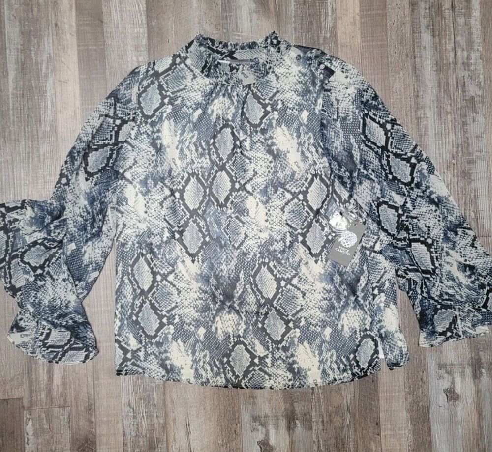 NWT Vince Camuto Women's Snake Print Shirt Blouse Bell Sleeves Top Size Medium